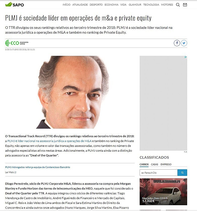 PLMJ  sociedade lder em operaes de m&a e private equity